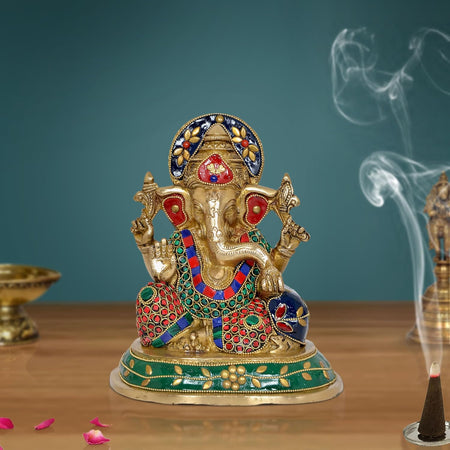 Brass Ganesha God Religious Statue (Height 7.5 Inch)