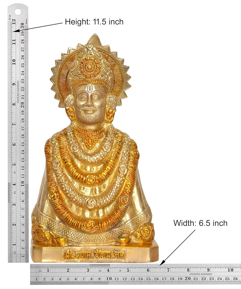 Brass Baba Khatu Shyam ji Idol Statue Showpiece for Home Decor and Pooja Decoration (Height:11.5 Inch)