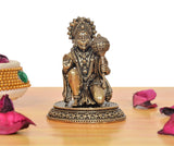 Brass Hanuman JI idol statue seated, raised hand, intricate beaded ornaments on base