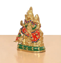 Shiv Parivar Murti brass idol with multicolor bead and floral patterns