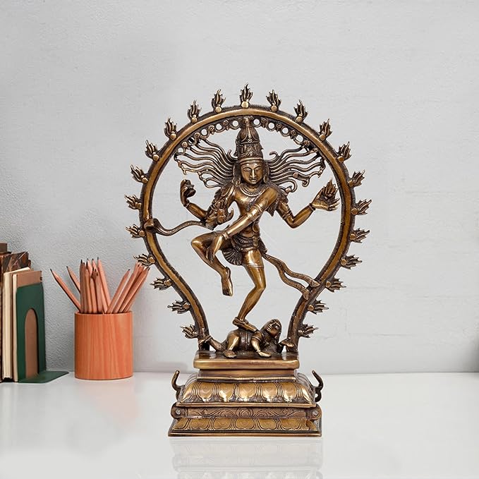 AONA Nataraj Lord Shiva brass dancing idol with circular halo base, 16 inch