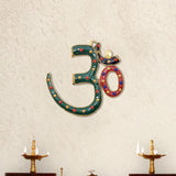 Multicolor OM wall hanging: green enamel with red/blue bead details