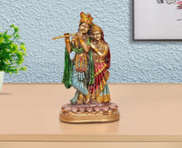 Resin Radha Krishna idol, multicolour—standing couple with flute, lotus base