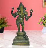 Brass standing Lord Ganesha idol, four arms, decorative temple sculpture, 18 in