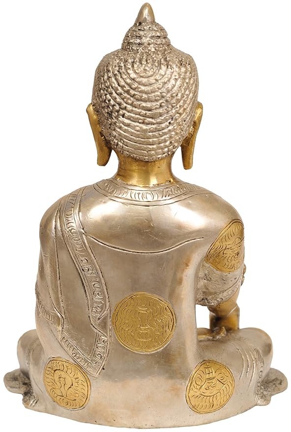 Lord Buddha Decorative Statue Idol Murti Sitting Pose - (Brass, Height 8") Craft Detail