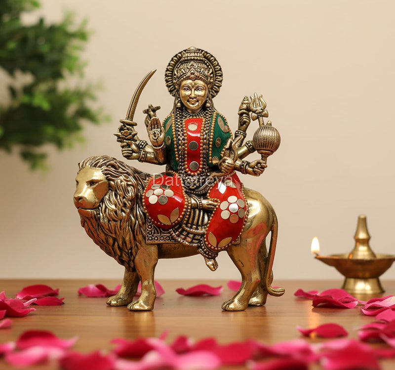Bronze Goddess Sherawali MATA Murti (Height: 6 Inch)