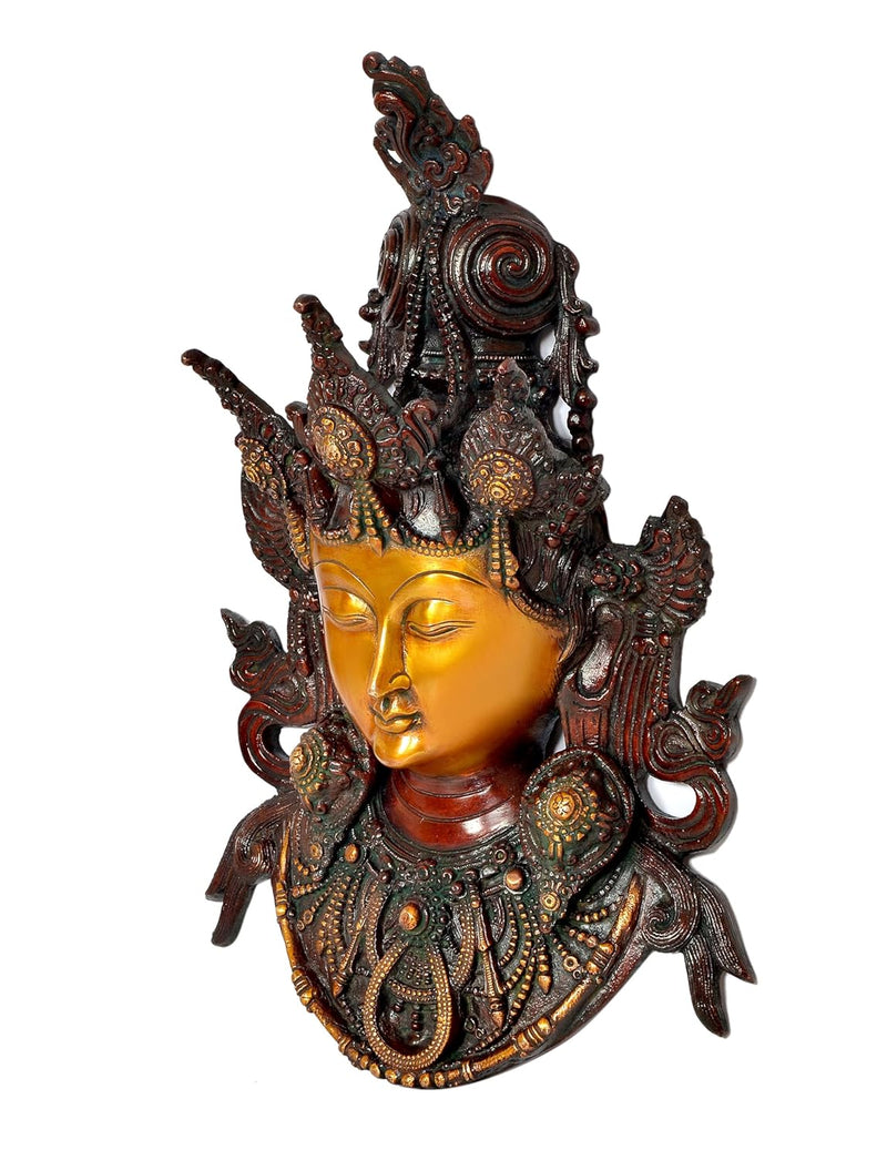 Brass Goddess Tara Wall Hanging Mask (Tibetan Buddhist Deity) Decor for Spiritual Ambiance in Home or Office (Height : 16 inch)