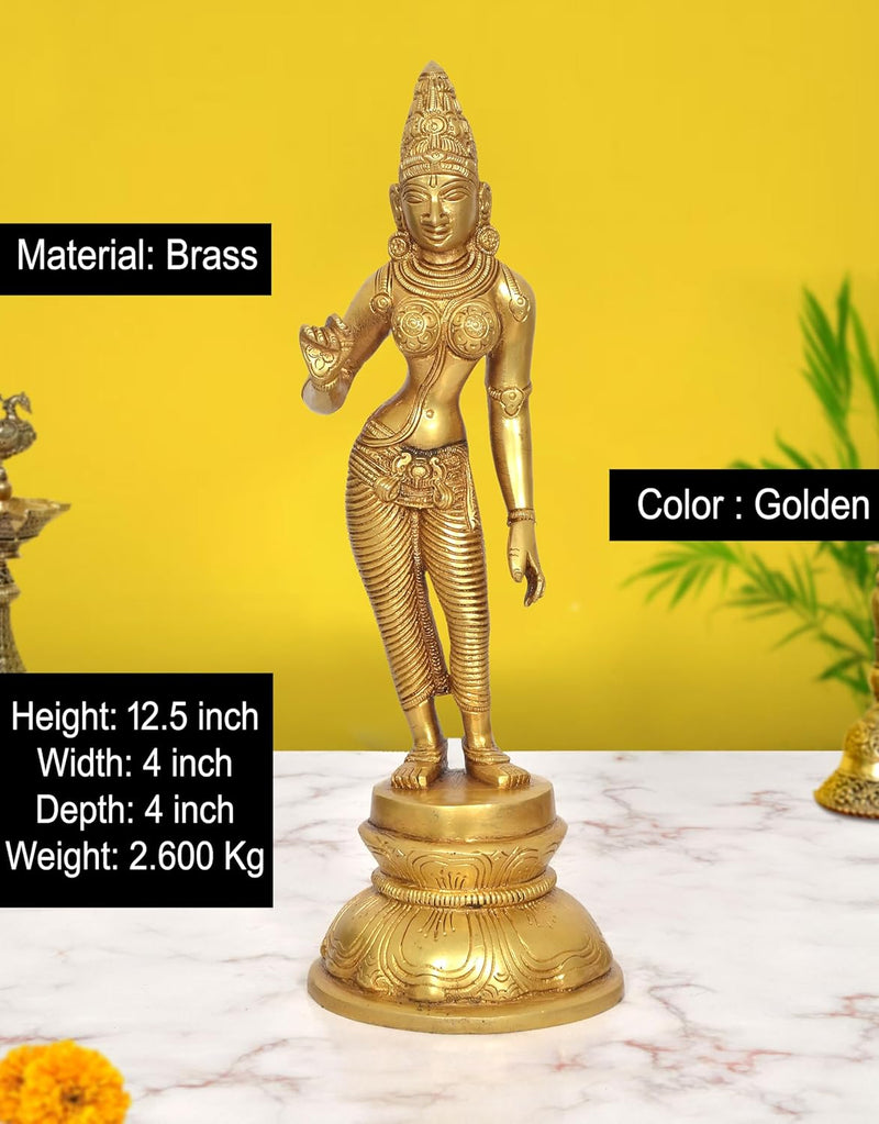 Brass Devi Uma Parvati Statue (Height: 12.5 Inch)