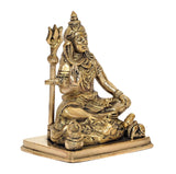 Brass Shiva Shiv Murti sculpture seated with trident, detailed ornaments and jewelry