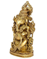 Side view gold Ganpati Ganesha idol statue with ornate back details and hands