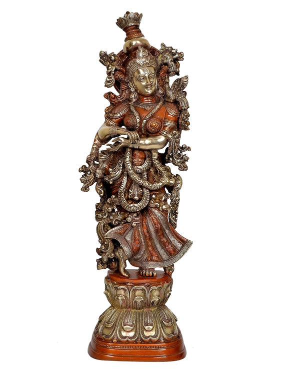 Brass Radha - Big Size - Radha Rani Murti Idol Statue Sculpture for Home Decor Office Pooja Mandir (Height 29 inch) Entryway Setting