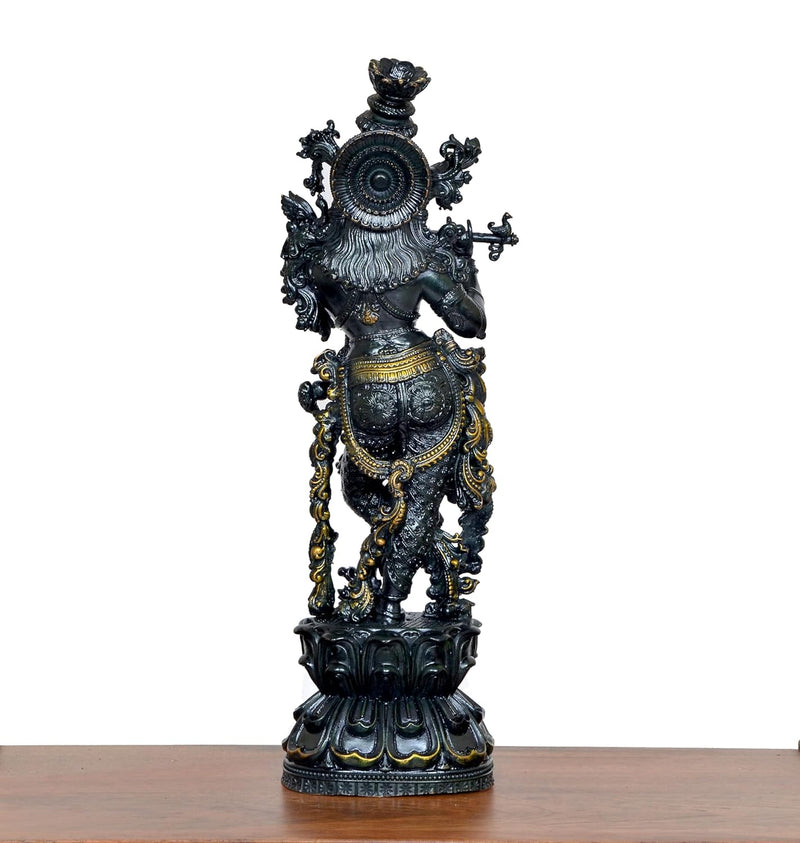 Bronze Lord Krishna Figurine Playing Flute (Height 12 Inch)