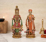 Resin Swami Narayan statue set, 7 inch multicolor—front view of both figures