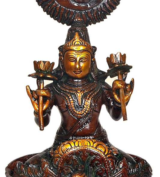 Brass Sun Chariot Rath with 7 Horse Statue Idol for Home Decor | Height : 13 Inches (Brown)