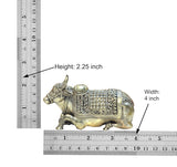 Brass Nandi bull statue size: height 2.25 in, width 4 in, labeled diagram