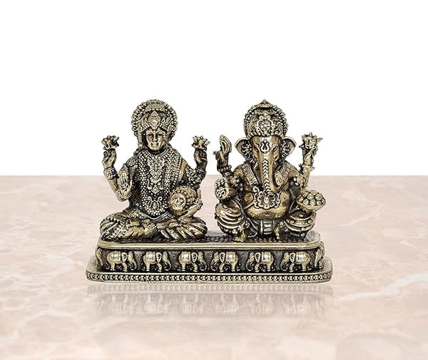 Fine Brass Lakshmi Ganesha Idol Laxmi Ganesh Diwali Pooja Gift Decoration Showpiece (Height 3 Inch) Entryway Setting