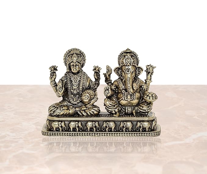 Fine Brass Lakshmi Ganesha Idol Laxmi Ganesh Diwali Pooja Gift Decoration Showpiece (Height 3 Inch) Craft Detail