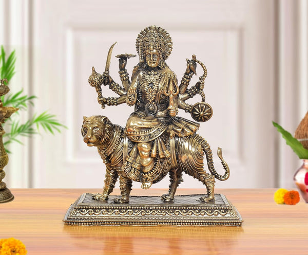 Superfine Brass Durga Maa Idol with Tiger (Height 7 Inch)