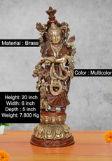 AONA brass Radha murti on base, ornate jewelry and draped attire, multicolor finish