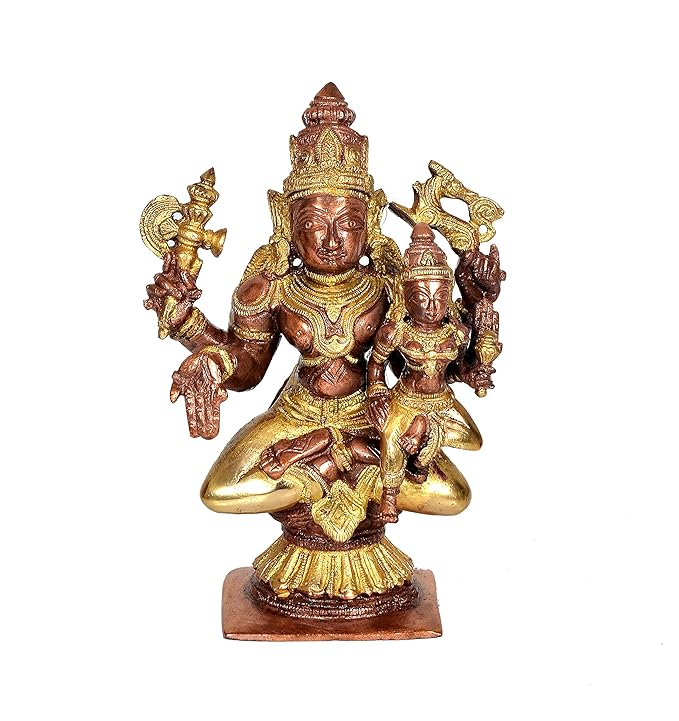 Brass Shiv Parvati Idol Statue for Temple Home Office Decor Gift Item Height : 7 inch