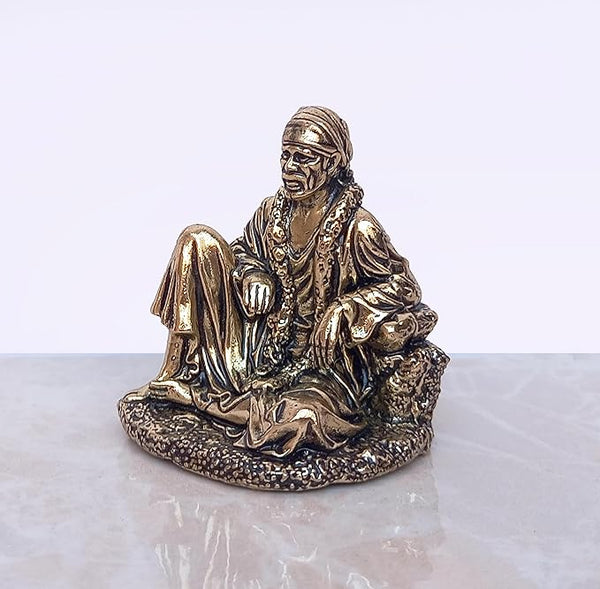Fine Brass Shirdi Sai Baba Statue Idol Sai Baba Religious Statue (Height: 2 Inch) Study Setting