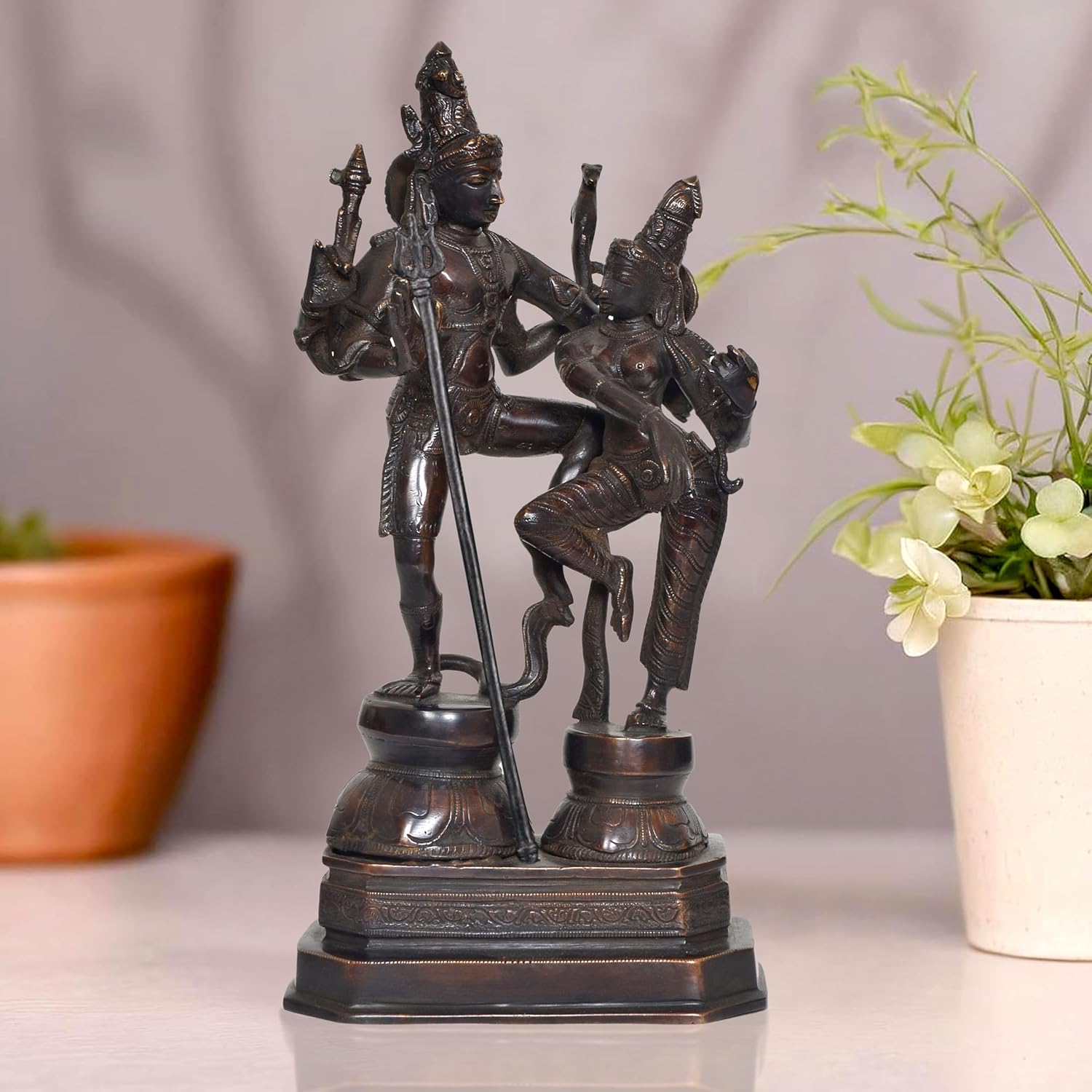 Brass Shiva Parvati Dancing Idols for Home Decor Office (Height :12.5 inch)