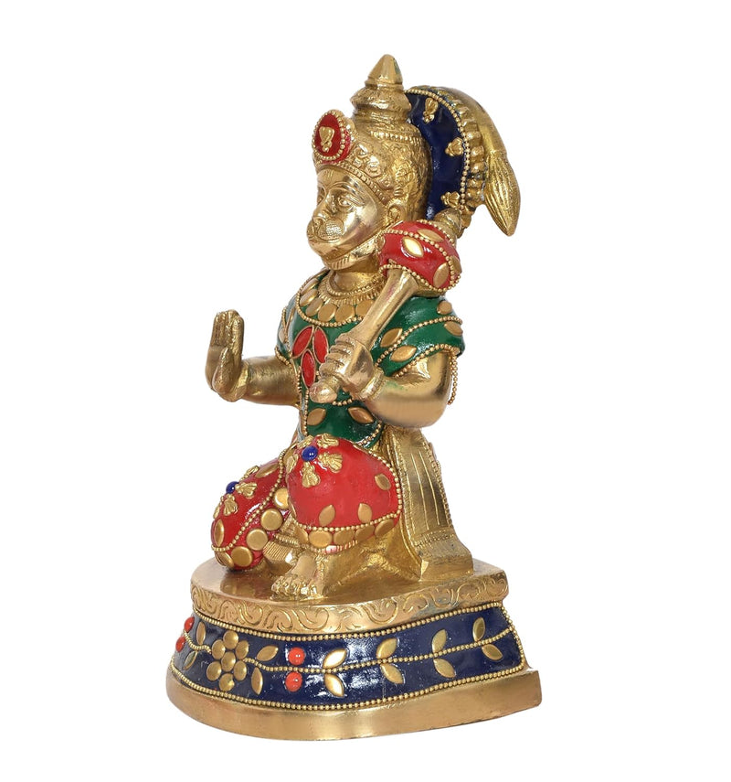 Brass Hanuman JI Sitting Statue Idol Sculpture Statue for Home Decor Pooja Mandir (Height: 7 Inch)