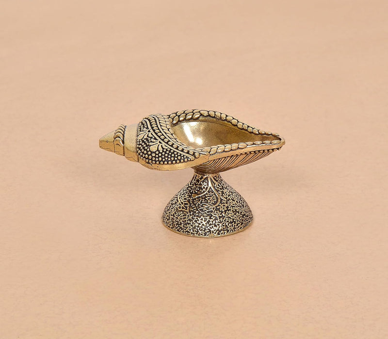 Bronze Conch Shankh Oil Diya Lamp (Height: 1.5 Inch)
