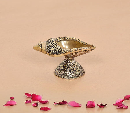 Superfine Brass Conch Shankh Oil Diya Lamp (Height: 1.5 Inch)
