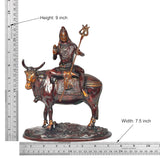 Shiva on Nandi statue size view: 9 in height, width 7.5 in, trident raised