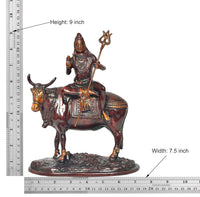Shiva on Nandi statue size view: 9 in height, width 7.5 in, trident raised
