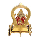 Brass Ganesha chariot statue, rear view with arched back and seated figure