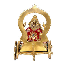 Brass Ganesha chariot statue, rear view with arched back and seated figure