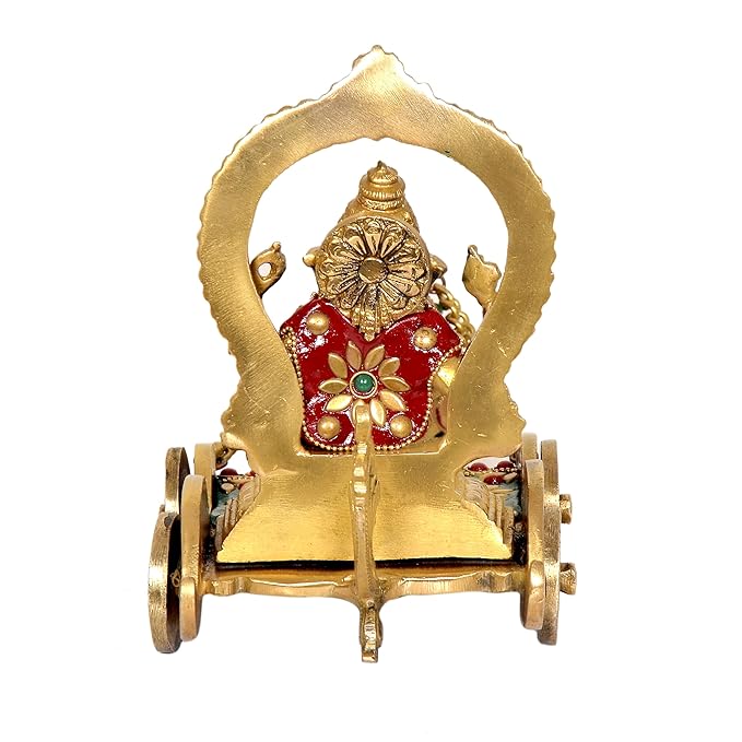 Brass Ganesha Rath Chariot with mouse Statue (Length : 12 Inches)
