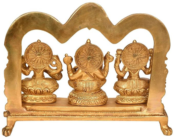 Lakshmi (Laxmi), Ganesha, Saraswati, Set of 3 Lord Statues Brass Handmade Hindu God Idol