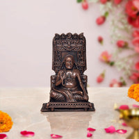 3-inch copper Raghavendra Swami statue in seated pose with ornate back halo
