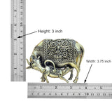 Brass cow with calf figurine, height 3 inch, shown with measuring scale