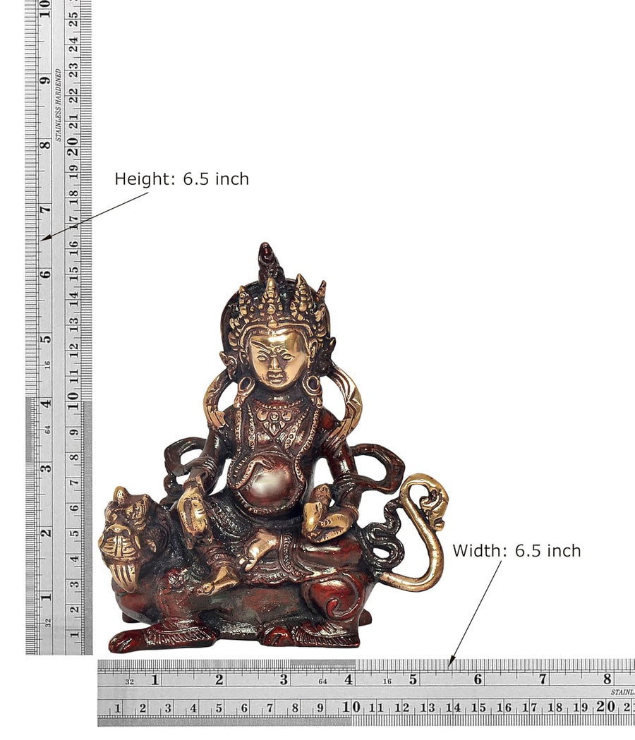 Brass Kubera on Lion God of Wealth Kuvera Kuber Kuberan Protector of The World Antique Statue Murti Statue (Height: 6 Inch) Craft Detail