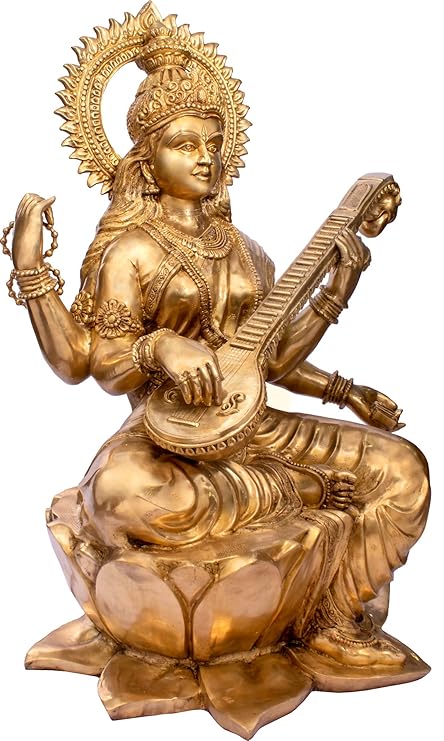 Brass Goddess Saraswati Statue (Height 52 inches)