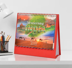 Mesmerising India desk calendar 2026 with spiral binding on red stand