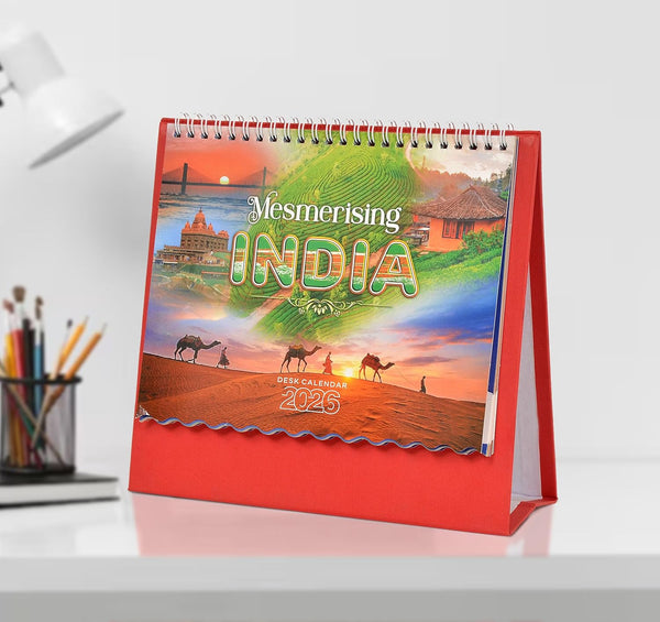 Table Calendar 2026 Mesmerising India |12 Months| (Size 8.5 x 9 Inch) Mandir Setting