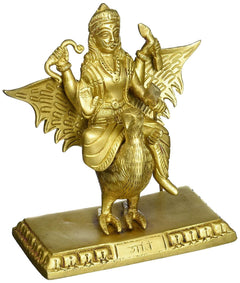 Brass Shani Dev idol, golden finish, standing with wide wings and raised hand