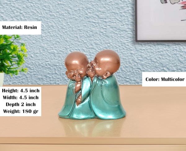 Resin Little Laughing Buddha Monk Sculpture (Height 4.5 Inch) Study Setting