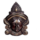Brass Goddess Durga face wall hanging mask idol with ornate crown and central flame