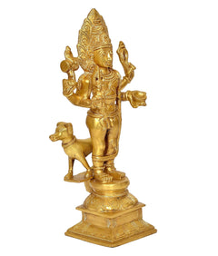 Brass Kal Bhairava pooja idol, side stance with detailed trident-like hands