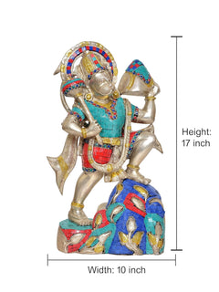 Brass Hanuman idol statue (17 inch), width 10 inch, multi-color mosaic detail