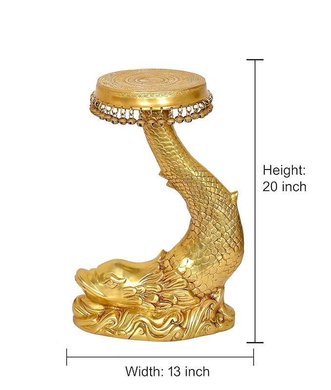 Brass Fish Design Home Decor Table (Height: 20 Inch)