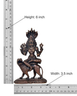 Pratyangira Devi copper statue, height 6 inch, seated on bull with ornate base