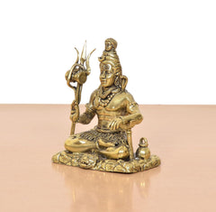 Shiva Aashirwaad Mudra brass figurine, side view with trident and small pot