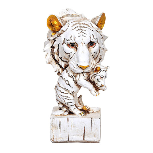 Resin Lion Head with Baby on Base Statue Showpiece Vastu Home Decor, Height : 9 inch